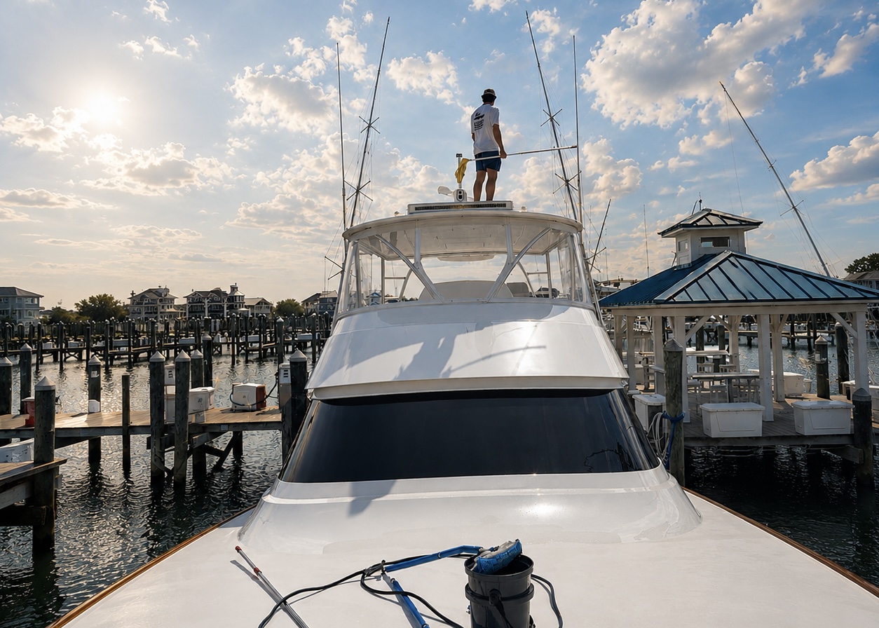 Sport fishing yacht at a Delaware marina