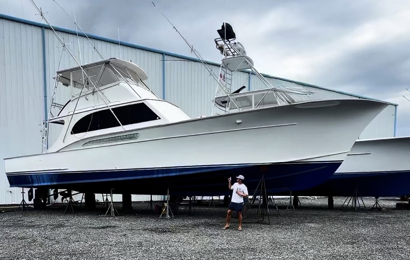 Boat hauled out and prepped for a full marine detail